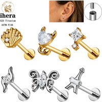 ASTM F136 Titanium Heart CZ Little Devil Stud Earrings 16G Flat Back Labret Lip Stud Tragus Cartilage Lobe Ear Piercing Jewelry