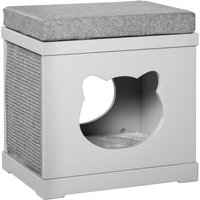 Cat House Bed Kitten Cave Cube Indoor for Small Pet with Removable Sisal Scratching Pads Soft Cushions, 41x30x36 cm, Grey