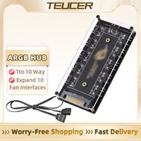 ARGB Connector 1 To 10 Port Splitter Hub 5V 3Pin ARGB Case Fan Hub With Adhesive Base SATA Power For LED Fans Lights