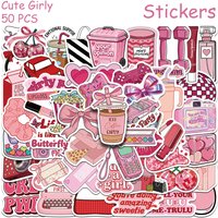50pcs Cute Girly Printable Stickers Decals For Phone Laptop Skateboard Refrigerator Helmet DIY Cartoon Waterproof Stickers