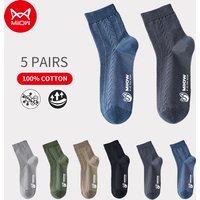MiiOW 5 Pairs/Lot Cotton Socks Men's Casual Dress Socks Printing Winter Warm Long Male High Quality Colorful Socks For Man Gift