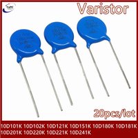 20pcs Varistor 10D220K 10D221K 10D241K 10D101K 10D102K 10D121K 10D151K 10D180K 10D181K 10D201K Piezoresistor