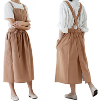 Brief Nordic Wind Pleated Skirt Cotton Linen Apron Women Girls Vintage Apron Gardening Works Cross Back Pinafore Dress image 4