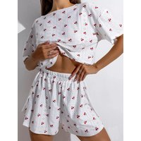 Women's Nightwear Set: Lace-Up, Breathable, Printed, Sensual Split-Hem Shorts and Top Loungewear for Home Comfort Summer Attire