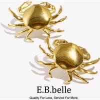 E.B.belle Summer Ocean Series Crab Stud Earrings Water Resistant 316L Stainless Steel Earrings for Women 18K Gold Plated Gift