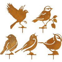 5Pcs Rusty Metal Bird Garden Fence Decor Statues Bird Iron Art Crafts Courtyard Garden Lawn Stake Silhouette Decorations