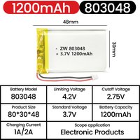 1-10PCS 803048 3.7V 1200mAh Polymer Lithium Lipo Rechargeable Battery For Mp3 GPS Recording Pen Bluetooth Massager Scanner