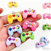 10Pcs Kawaii Gaming Gamepad Resin Charms, Cute Colorful Video Game Controller Pendants for DIY Keychain Earring Crafts