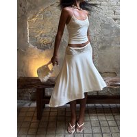 Nibber Elegant Patchwork Jacquard 2-Piece Set Women Halter Bandage Backless Vest+Irregular Hem Folds Skirt Party Simple Suit
