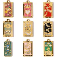 3pcs/Lot Stainless Steel Enamel Tarot Cards Necklace Pendants Hourglass Eye Crown DIY Charms Women Moon Sun Star Jewelry