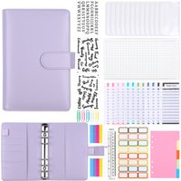 62pcs/set A6 Leather Ring Binder Notebook,with File Dividers,Budget Sheets,PVC Envelopes,Label,Paper Clips,Organiser with Pocket