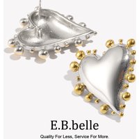 E.B.belle New Smooth Double Color Heart Earring For Women Girl 18K Gold Plated Stainless Steel Jewelry Accessories