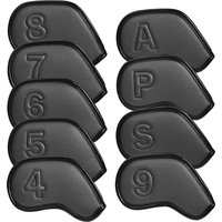 9pcs a Set Solid Black Leather Embossing Number Paint Edge Golf Headcover Wedges4 5 6 7 8 9 P A S Golf Club Head Iron Covers