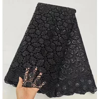 New Black Sequins African Guipure Cord Lace Fabric 2024 High Quality Nigerian Water Soluble Lace Fabric For Party Dress PHD24109