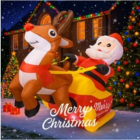 4.92FT Inflatable Santa Claus Reindeer Sleigh Toy Xmas Christmas LED Decoration Home Ornaments Festive Supplies for Garden Decor