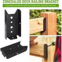 Deck Railing Bracket, 18 Gauge Black Powder Coated Steel 2x4 Fence Connector for Indoor Outdoor Wood Post Installation