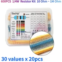 600pcs 1/4W Resistor Kit 10 Ohm-1MOhm 0.25W Metal Film Resistor set ±1% Carbon Film Single Resistor 30type Electronic components