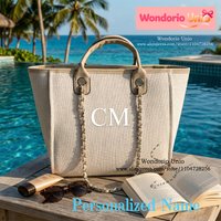 Custom Initial Tote Bag Beige Canvas Luxury Designer Handbag Women Large Capacity Monogram Shoulder Bag Original Brand Style2026