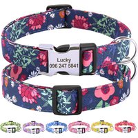 Floral Printed Custom Dog Collar Nylon Free Engraved Name ID Tag Pet Collar Personalized Dog Collars For Small Medium Dogs Cats
