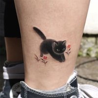 Black Cat Flower Temporary Tattoos for Women Man Arm Cartoon Kitten Waterproof Tattoo Stickers Art Lasting Cute Fake Tattoo