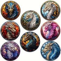 8-piece dragon themed wooden coaster set, round and durable composite wooden coaster for desktop protection