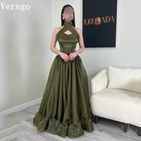 Verngo Olive Green Shiny Evening Dress Halter A Line Formal Occasion Dress Maxi Elegant Arabia Eid Prom Gown Customized