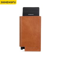 Slim RFID Card Holder Wallet - Men Women Business ID Card Case Leather Money Clip Purse Thin Bank Card Storage