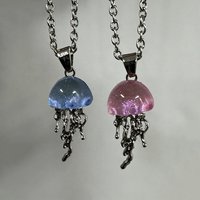 Dreamy Blue pink Jellyfish Pendent Necklace For Women Vintage Couple Elegant Long Tassels Charms Necklace Simple Jewelry