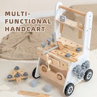 Wooden Baby Walker with Wheels Construction Tool Bench Workbench Baby Activity Center Learning Push Walker for Toddlers Toy Gift