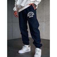 Powerhouse Gym Letter Printed Sweatpants Men'S Basics Trousers Elastic Waist Loose Pocket Pants Casual Fleece Warm Men Clothing