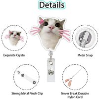 Funny Cat Expression Retractable Hospital Nurse Badge Holder Reel Cute Cartoon Meow Id Tag Work Card Holder Keychains