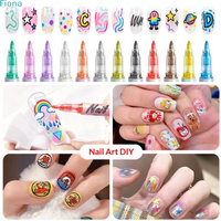 ♤12 Colors Nail Art Graffiti Pen - 0.7mm Fine Tip Waterproof Drawing Pen for DIY Nail Designs