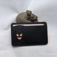 Leather Card Holder Funny Black Cat Mask ID Card Holder Storage Business Card Holder Gifts