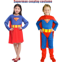 Kids Anime Cosplay Red Supergirls Superboys Costumes with Cloak Belt Anime Superhero Children Cosplay Costume Bodysuit