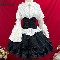 Vintage Lolita Shirt Long Ruffle Flare Sleeve Women's Blouse / A-line Short Skirt ~ The Good and Evil