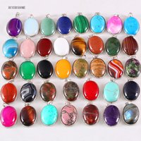 Opal Pendant Oval Natural Stone For Women Men Quartz Bead Real Green Malachite Black Onyx Necklace Gem Jewelry Gift Cab Cabochon