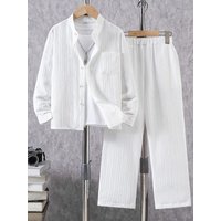 Boys' 2025 New Two-Piece Spring and Autum Wrinkled Long-Sleeved Shirt Pocket Pants Casual Gentleman Suit