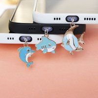 1pc Ocean Series Animals Tropical Fish Sharks Dolphins Mobile Phone Dust Plug Pendant Accessories Decoration For Iphone Type-c
