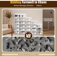 Clear Shoe Box 20/24 Stackable Plastic Shoe Organizer Storage Boxes with Hinged Lid for Sneakers Closet Organization Decor