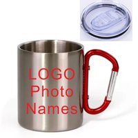 DIY Carabiner Cup with Cap Cover Lid Option 300ML Customized Logo Photo Stainless Steel Mug Hiker Outdoor Camp Travel Portable