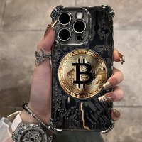 Luxury Bitcoin B Plating Case For iPhone 16 15 14 13 12 11 Pro Max X XR XSMax 7 8 6 Plus Y2K Anti-Fall Airabag Back Cover