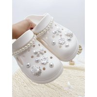 14 pieces of white casual ABS pearl chains, rose, flower, ABS pearl, heart, bow shoe buckle DIY decorations, multi-functional sh