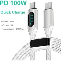100W 1m/2m Type C to Type C PD Fast Charging Quick Charger USB C to USB C Display Cable For Xiaomi POCO Huawei Data Cord Wire