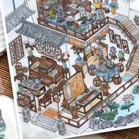 Kawaii Songfeng Hall 3D Small restaurant Landscape Sticker DIY Pocket Cabin Scene festival gift