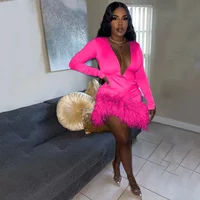 Solid Feathers Mini Party Dress