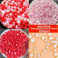 200pcs Pink And Red Color 10mm Pentagram 9mm Peach Heart Mixed Style Beads For Jewelry Making Dly Couple Bracelet Necklace