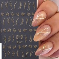 2pcs Golden French Line Nail Art Sticker Irregular Stripes Line Nail Art Decals Self-Adhesive Slider Charms Manicure Accessories