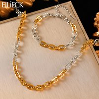 EILIECK 316L Stainless Steel Metal 2-Color Chain Necklace Bracelet Set for Women New Fashion Water Resistant Jewelry Set Gift
