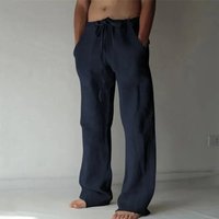 Men's Cotton Linen Pants Male Autumn New Breathable Solid Color Linen Trousers Fitness Streetwear S-4XL