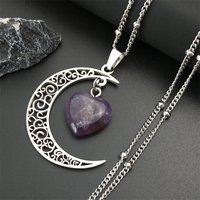 Witchcraft Witch Crescent Moon Stainless Steel Purple Crystal Chain Necklace Women Silver Color Necklace Jewelry collares N6327
